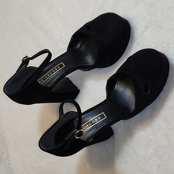 MarcJacobs Chunky Platform Heels Black Suede  Steam Punk  Size 8.5 - Picture 16 of 16